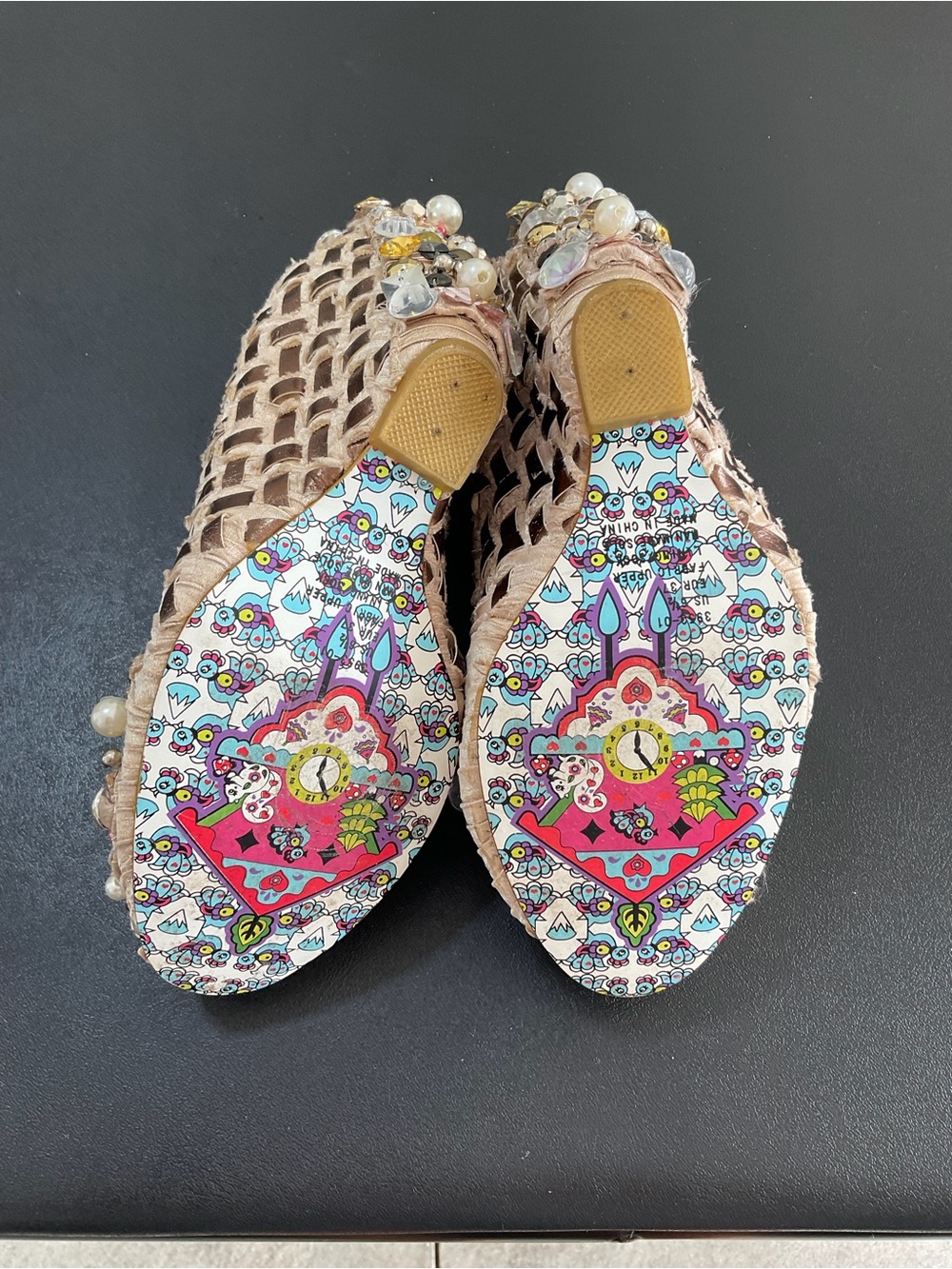 RARE Archival Irregular Choice “Disco Pants” Woven Pearl Gem Heels SZ 6.5 - Picture 8 of 8